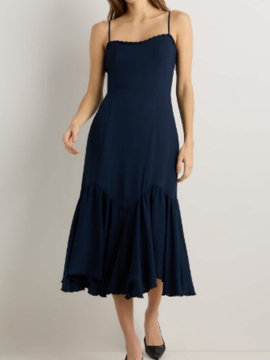 Quince Dresses & Skirts - Quince Lightweight Crepe Pleated Hem Midi Dress Navy S NWT